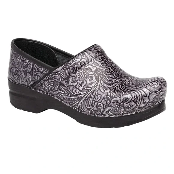 DANSKO Professional Tooled Grey Patent Clog 40 US 9.5-10 Leather Comfort Shoes - Picture 1 of 17